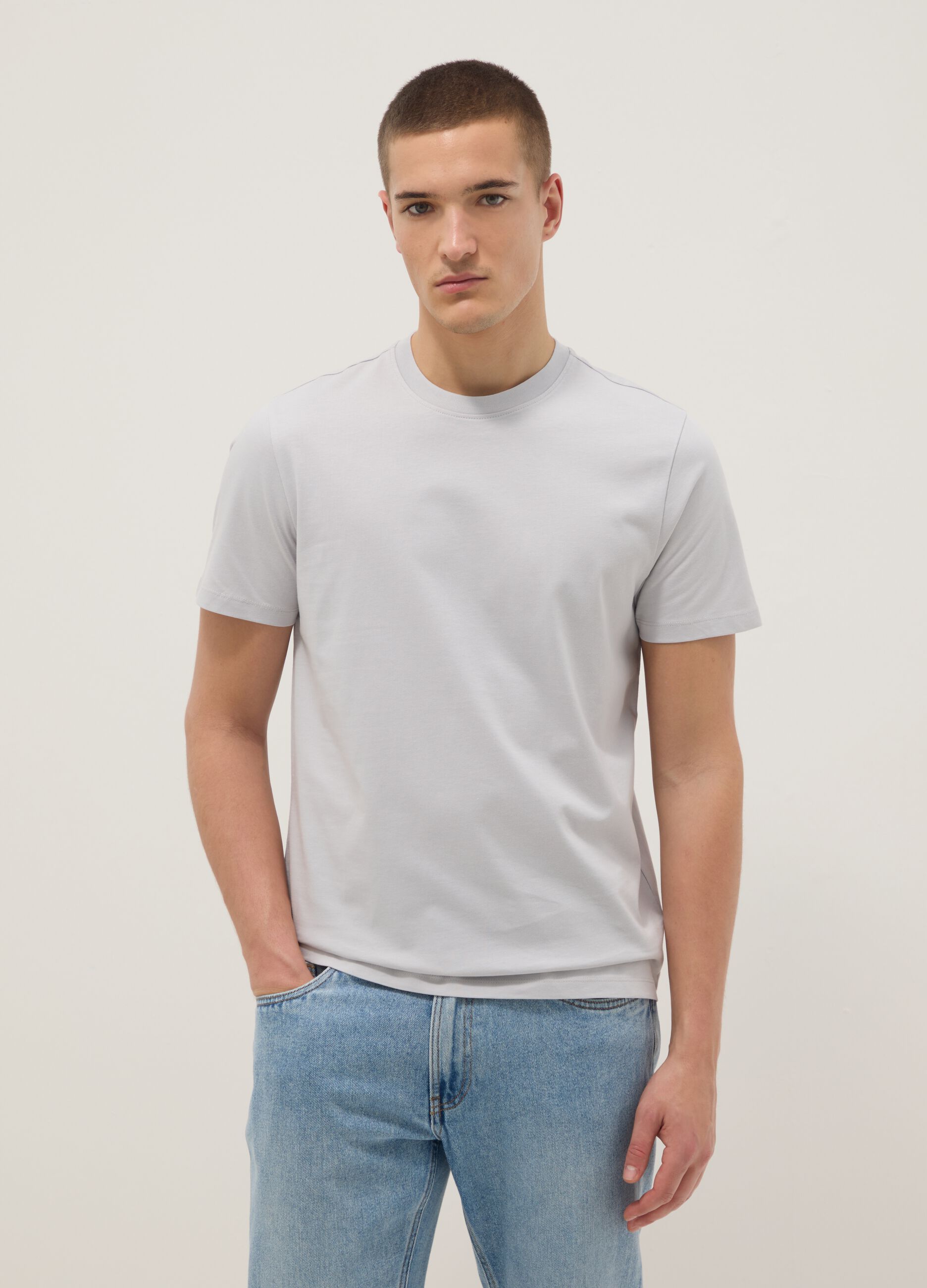 Grey short-sleeve pure cotton t-shirt regular fit