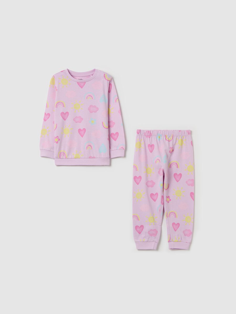 Organic cotton pyjamas with sun and hearts print_0