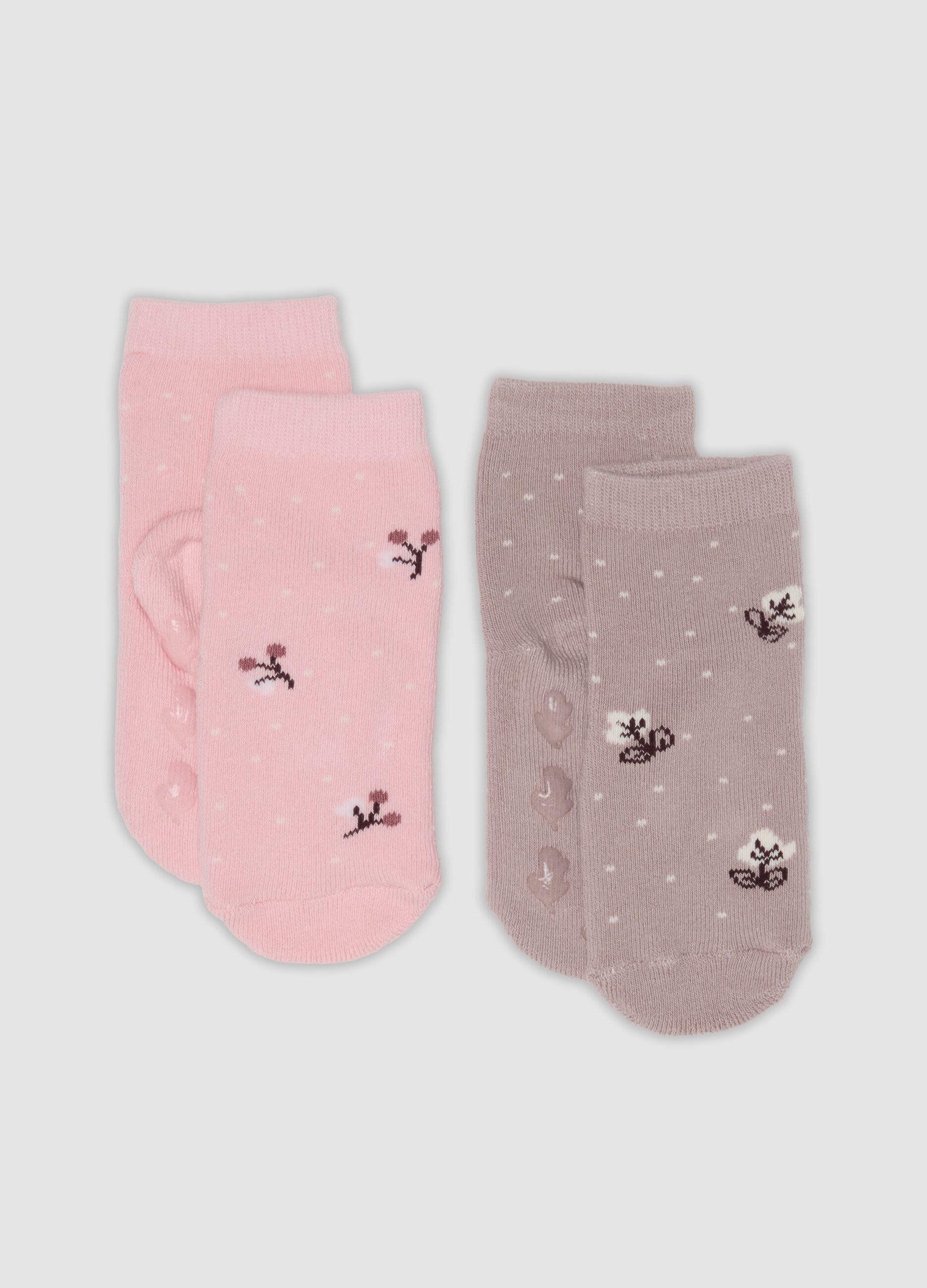 Two-pack of non-slip socks in stretchy organic cotton with flowers