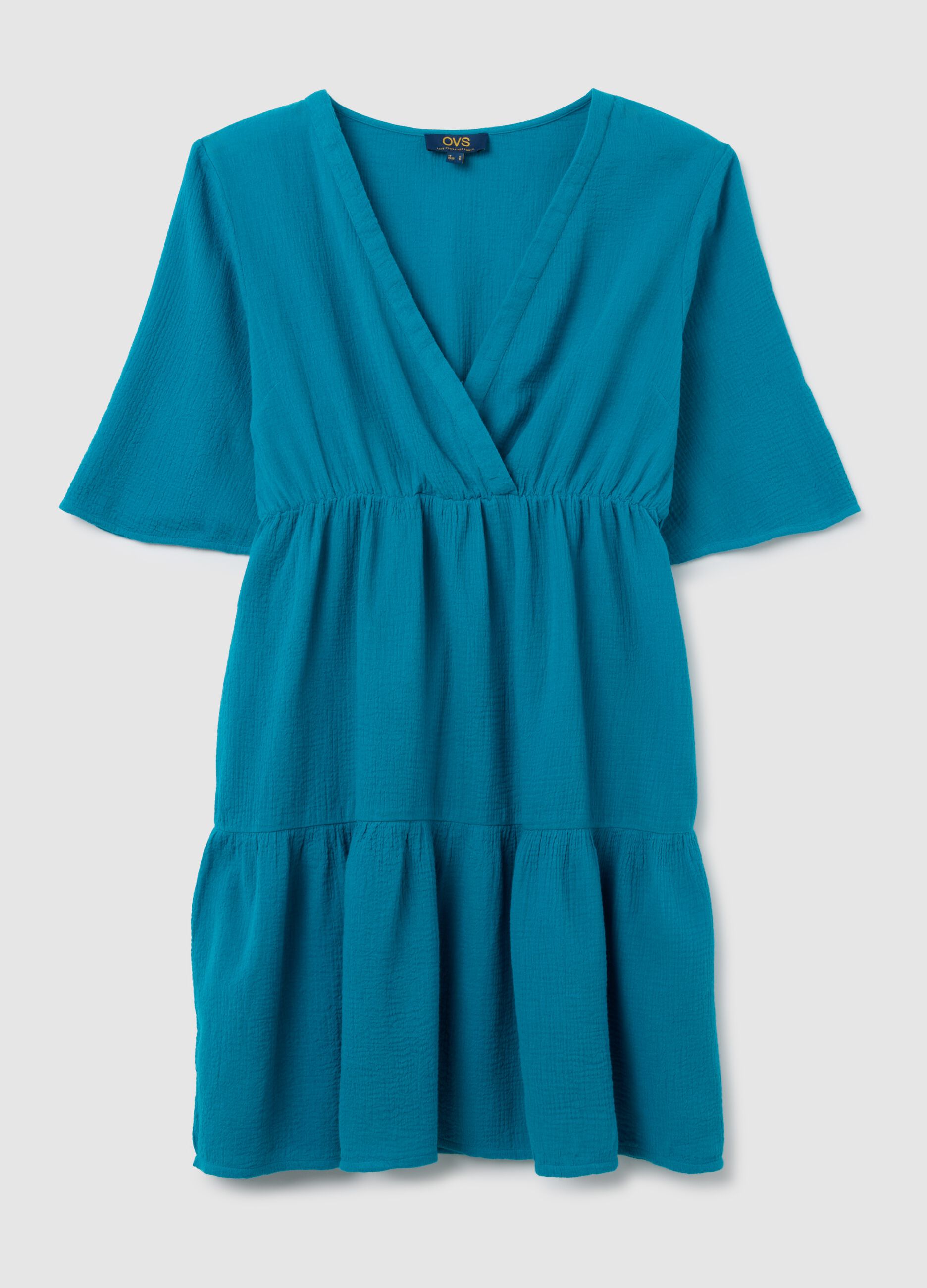 Women's long blue dress in pure cotton