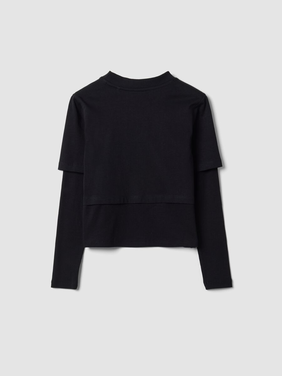 T-shirt nera in puro cotone con collo a costine e stampa boxy fit_2