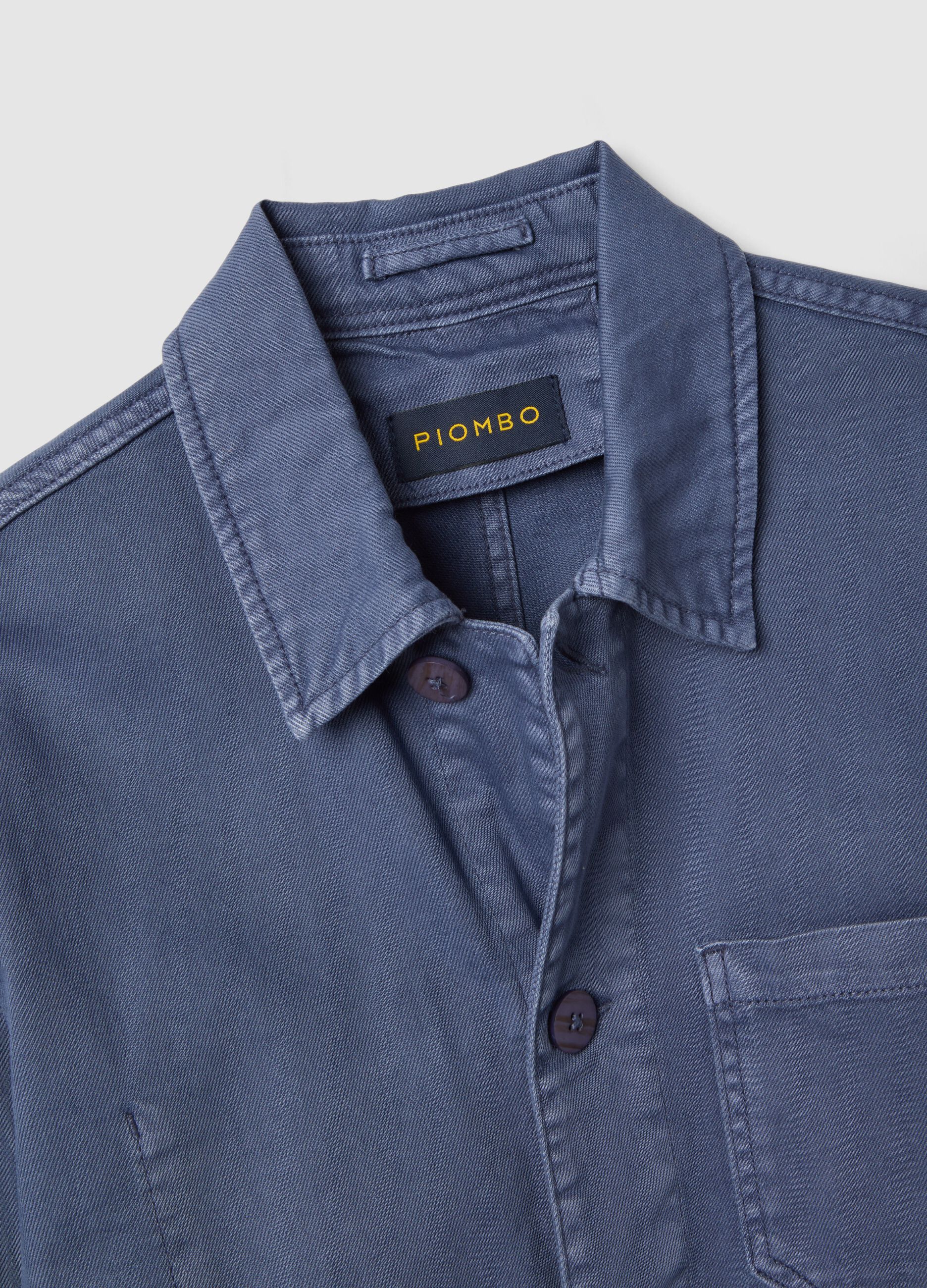 Regular fit blue stretch cotton jacket with collar and buttons
