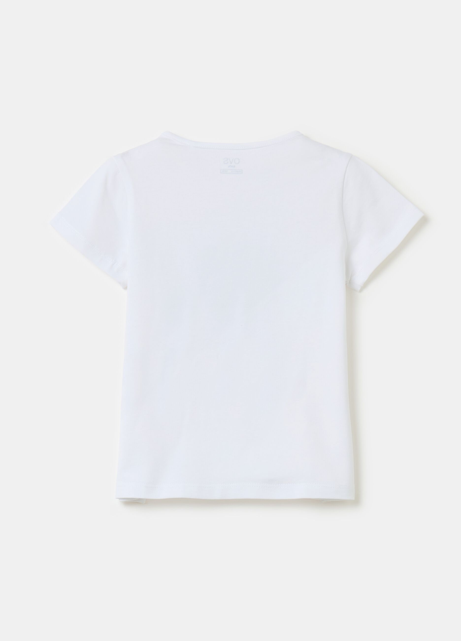 Stretch cotton T-shirt with diamantés and sequins
