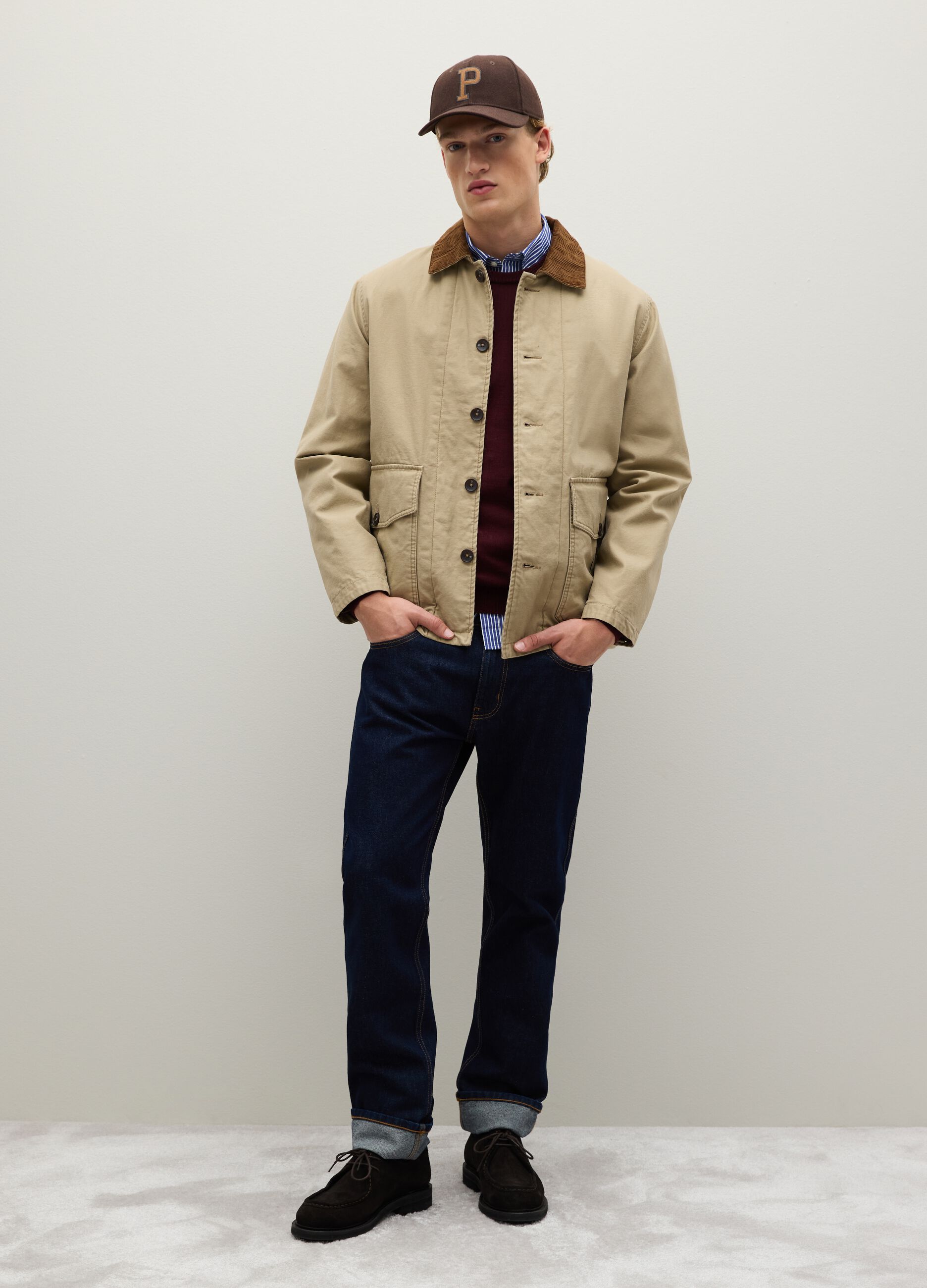 Beige pure cotton jacket with zip closure