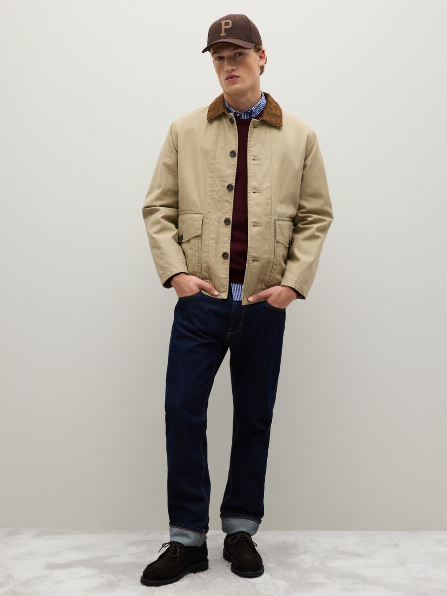 Giacca in puro cotone beige con chiusura a zip_1