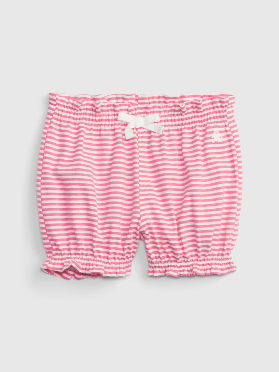 Striped cotton shorts with gathered trims_0