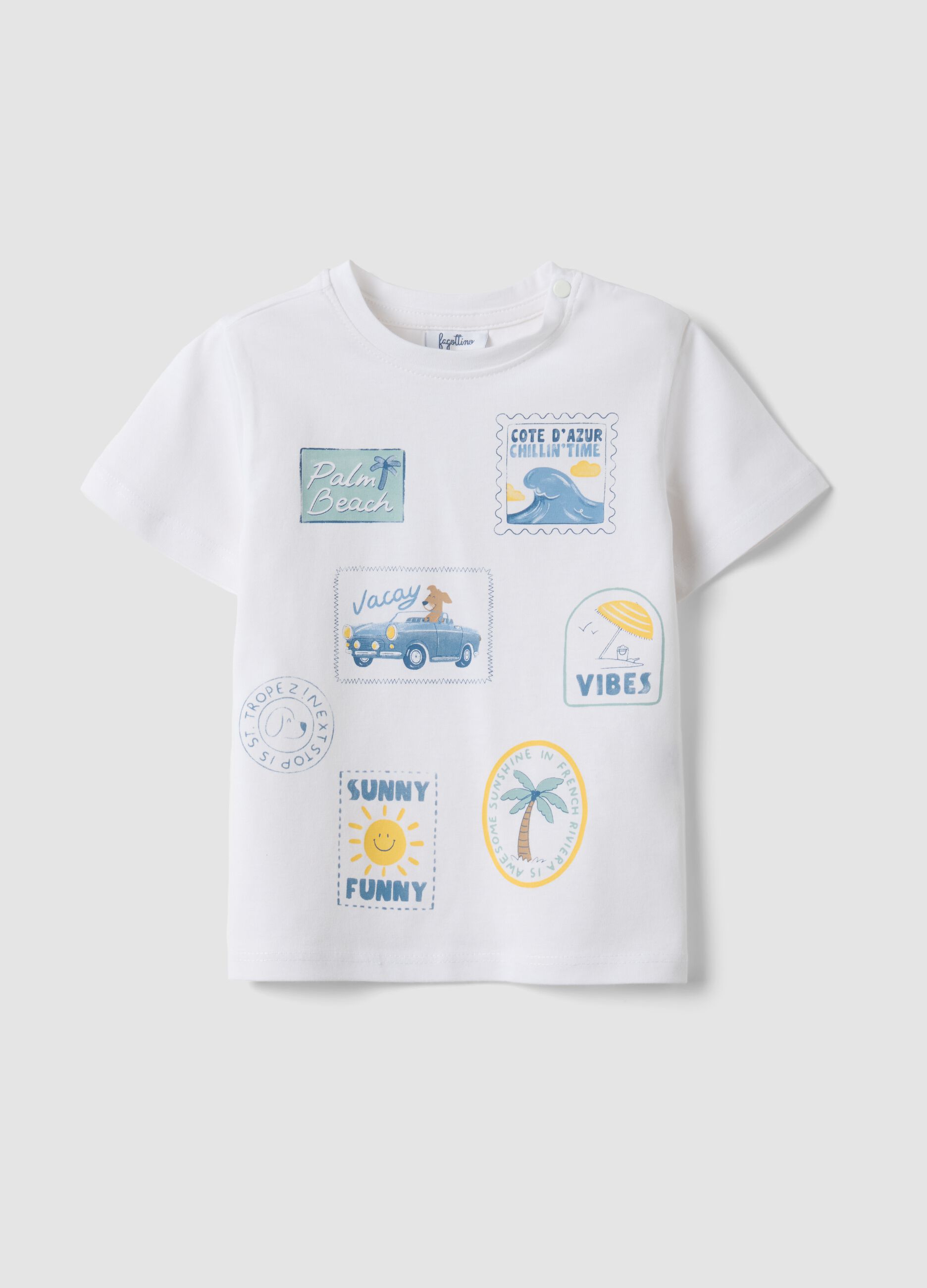 White pure cotton children's T-shirt regular fit with prints
