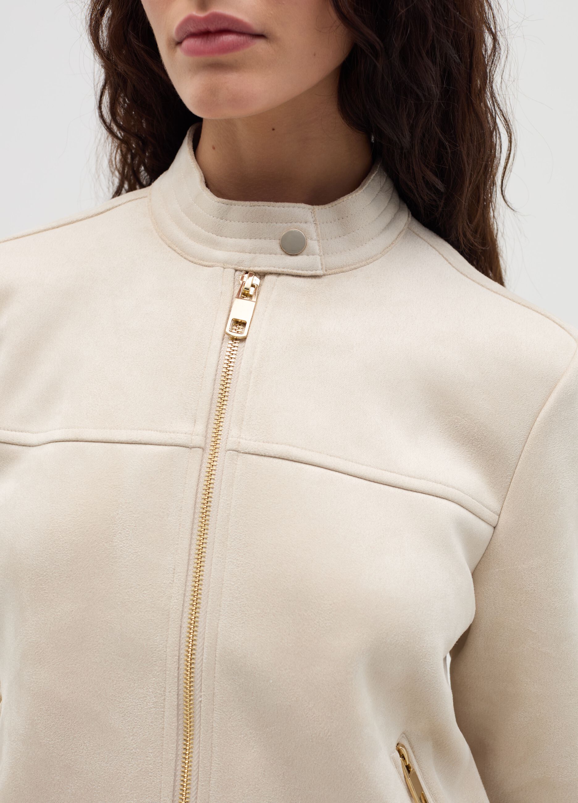 Short full-zip suede jacket