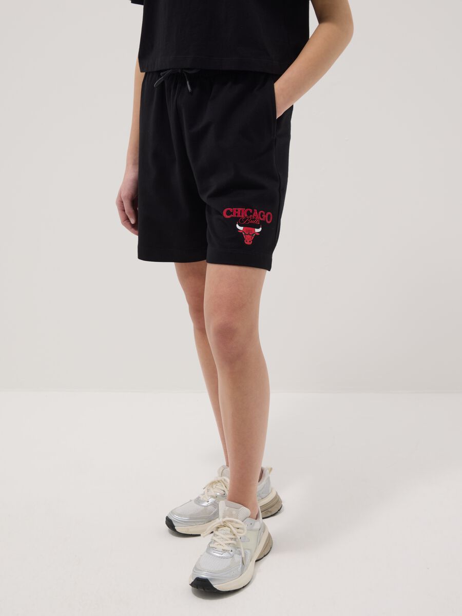 Girls&rsquo; pure cotton black relaxed fit shorts Chicago Bulls_1