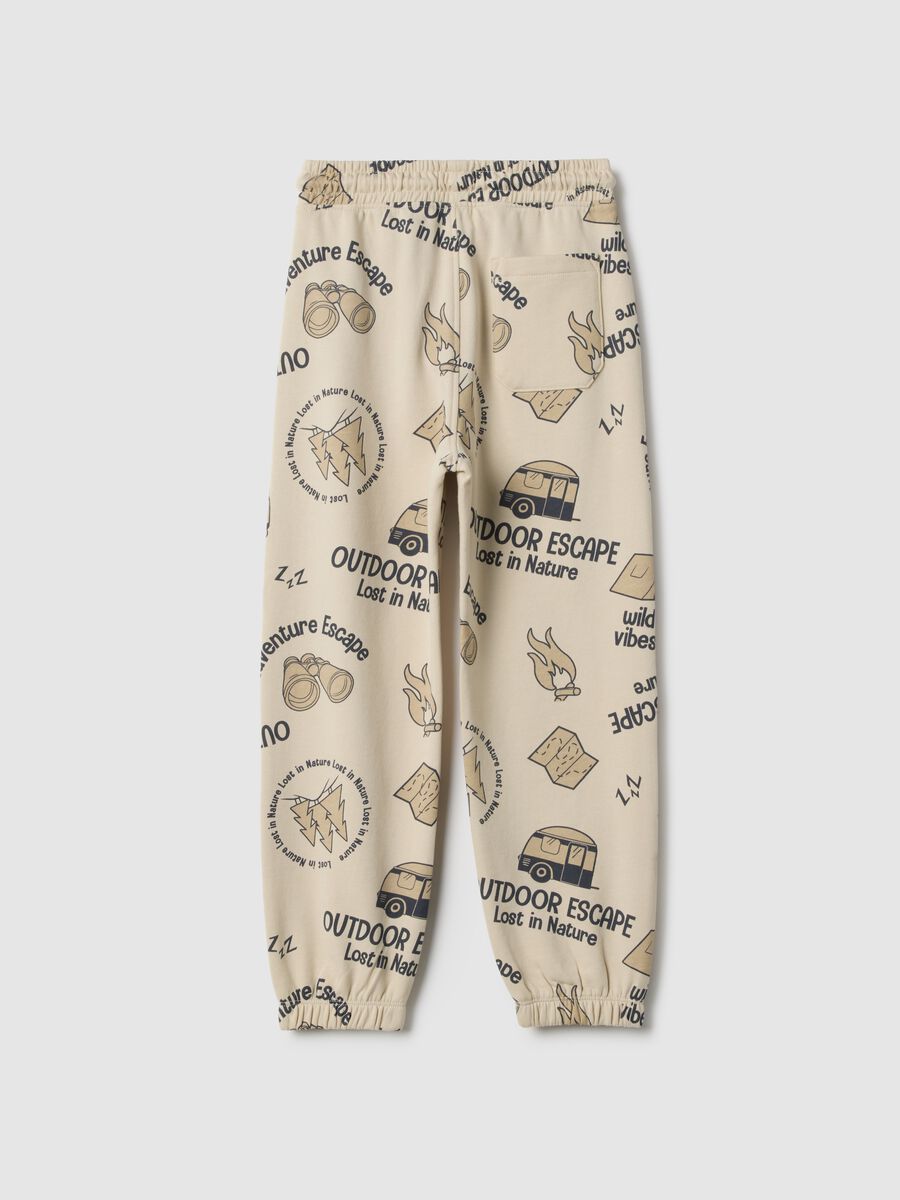 Children's pure cotton beige trousers, regular fit with print_1