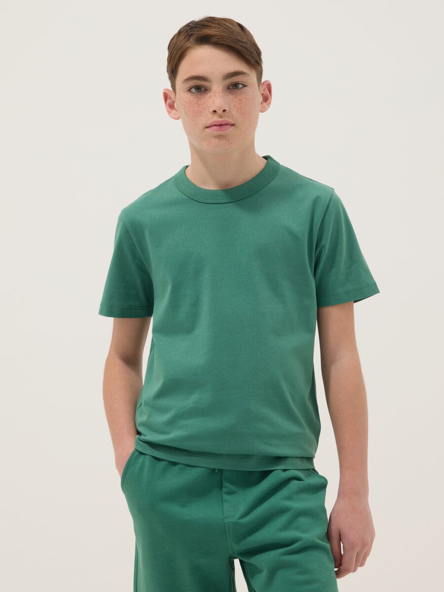 T-shirt in puro cotone verde da ragazzo regular fit_1