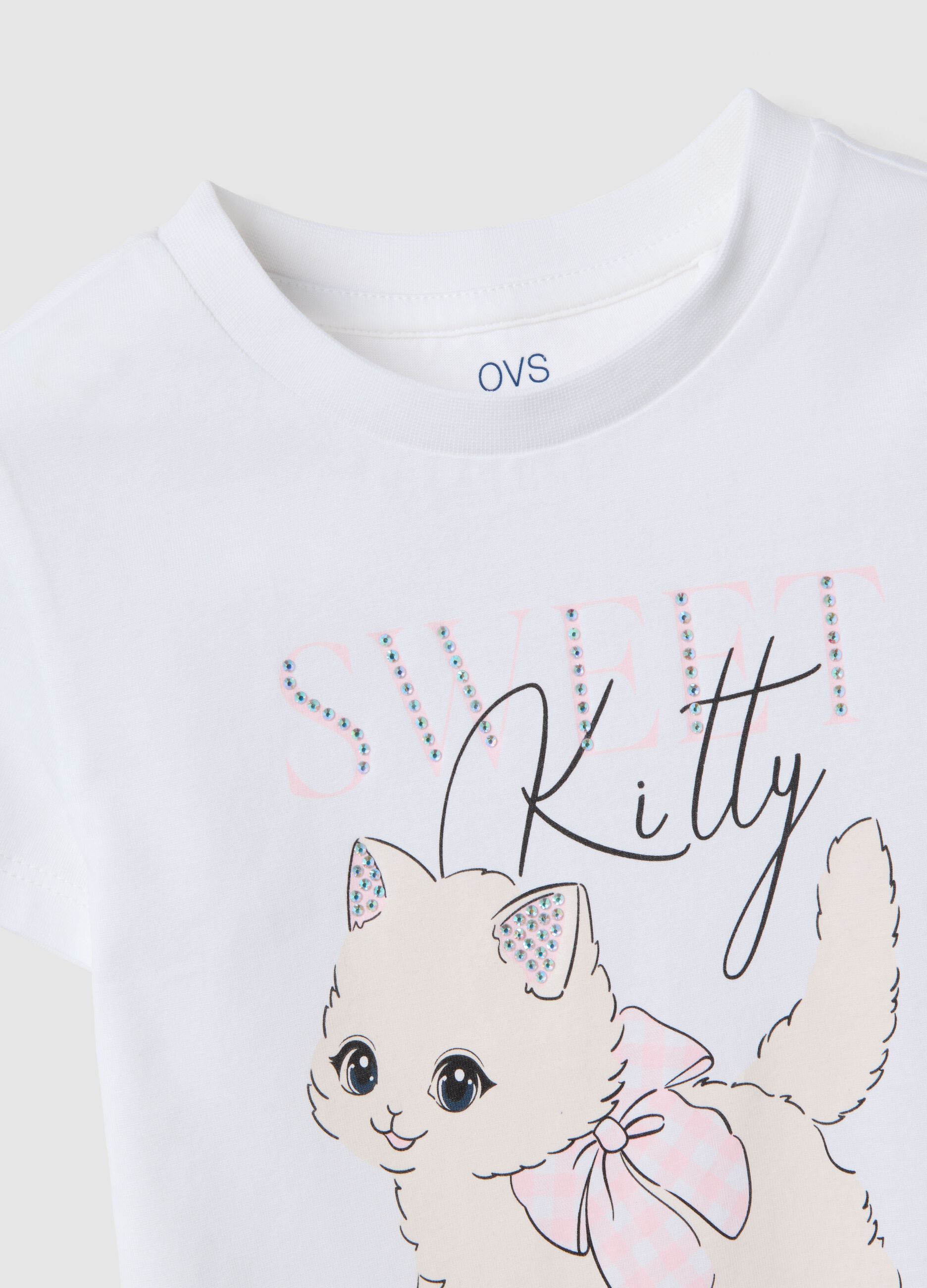 White pure cotton t-shirt regular fit with print for girls