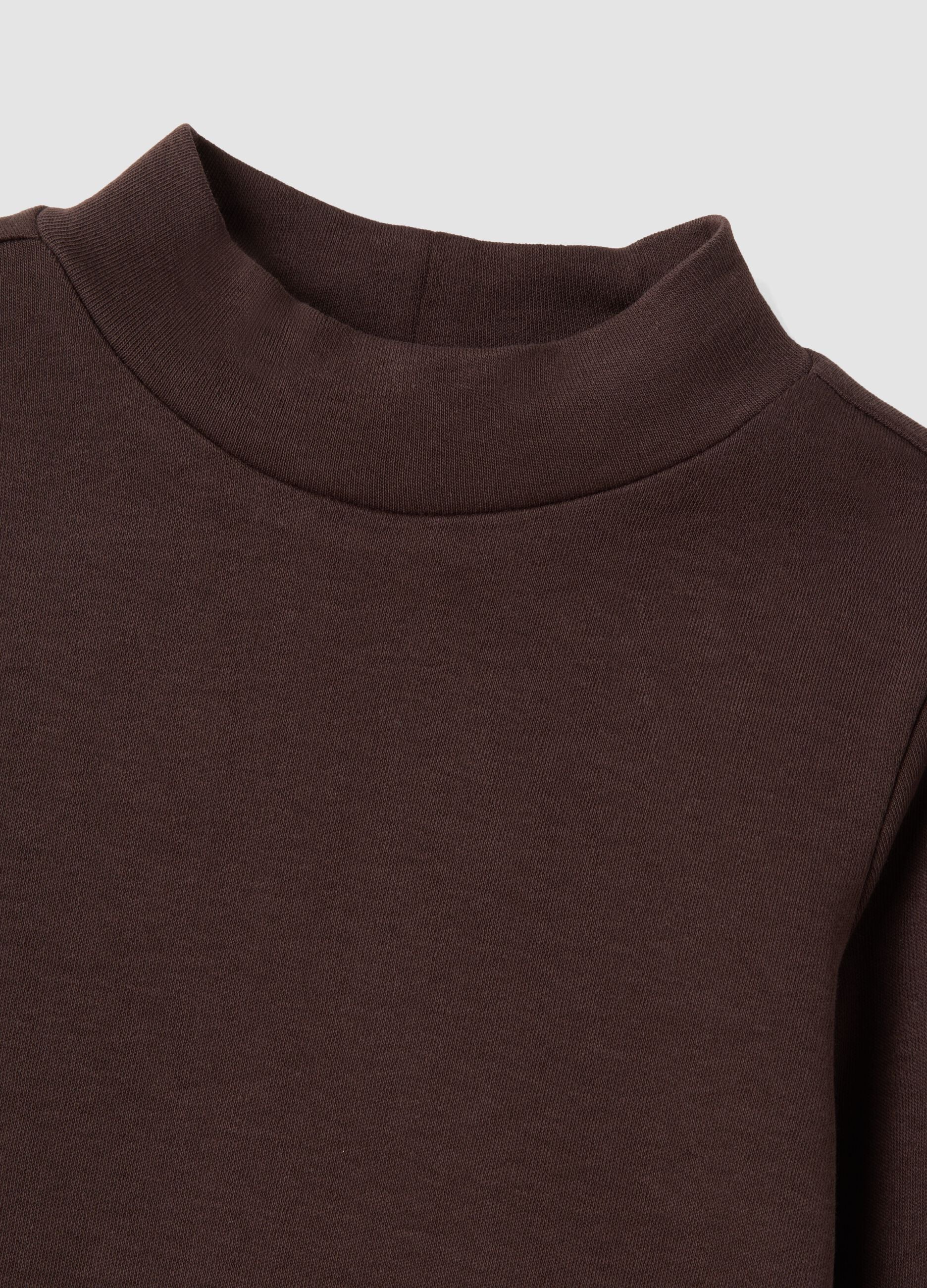 Brown long-sleeve high-neck T-shirt in pure organic cotton