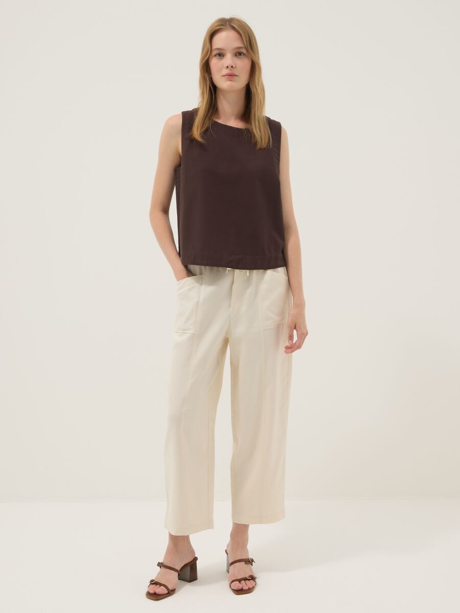 Brown regular-fit top in viscose, cotton and linen blend_1
