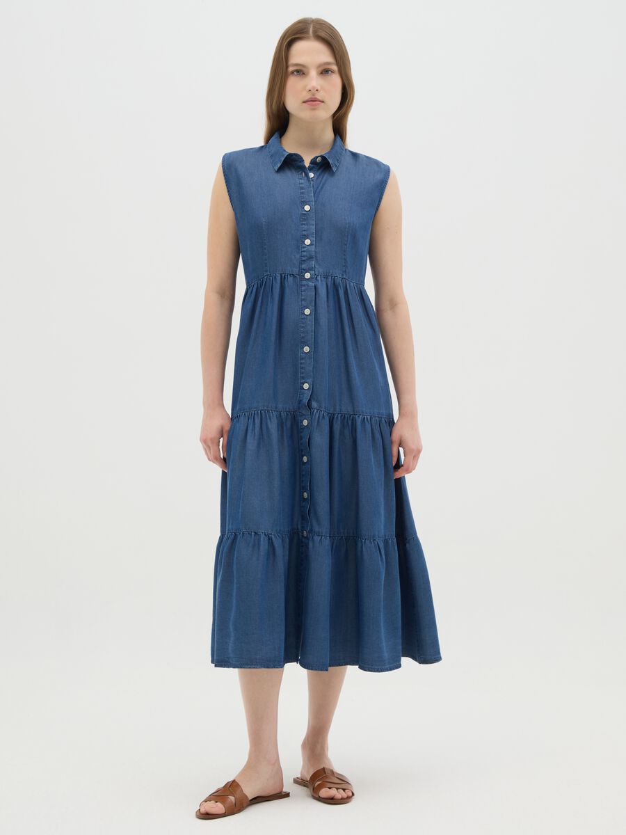 Women's long blue lyocell wide fit dress_0