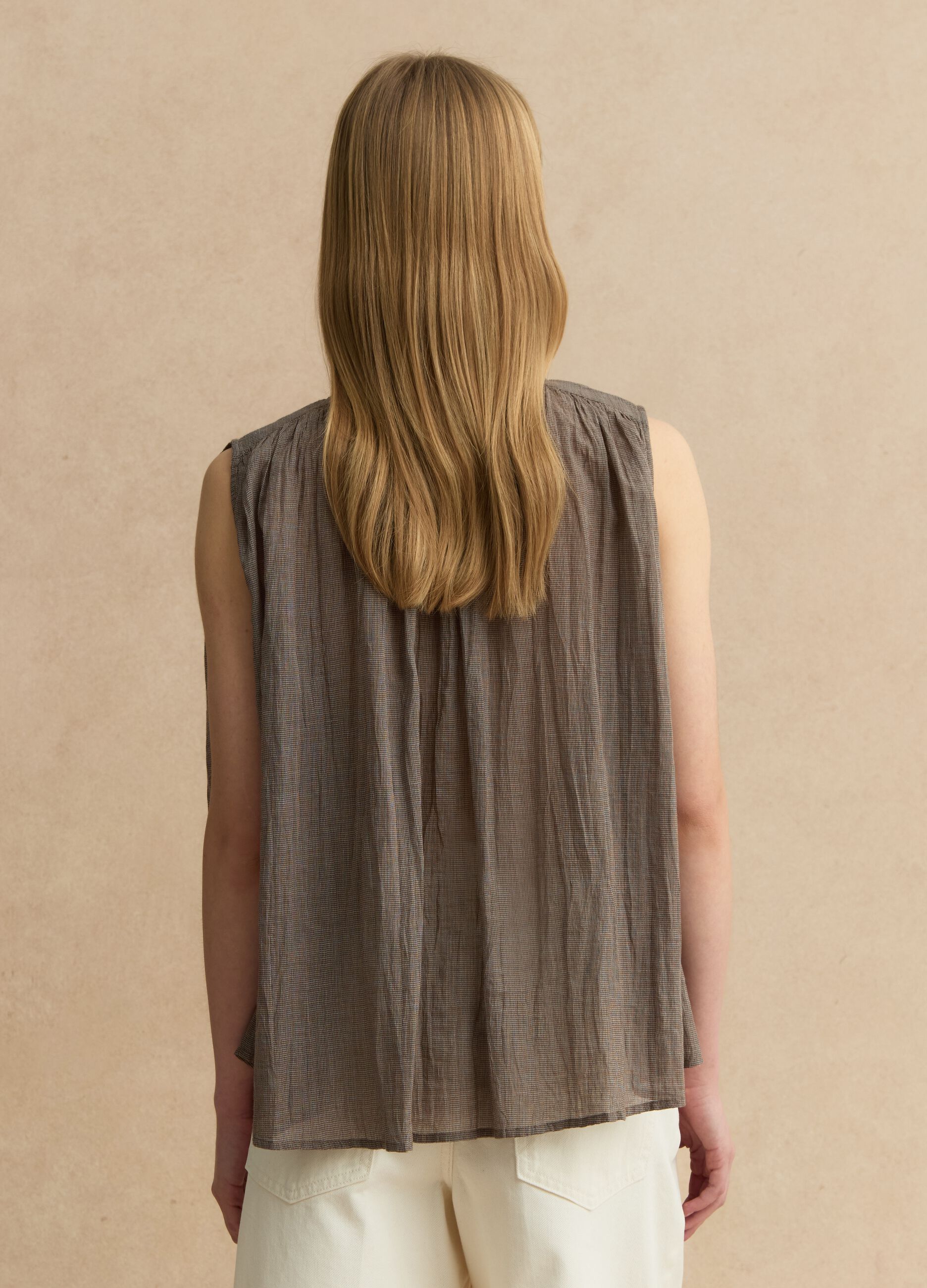 Brown Pure Cotton Sleeveless Blouse Regular Fit