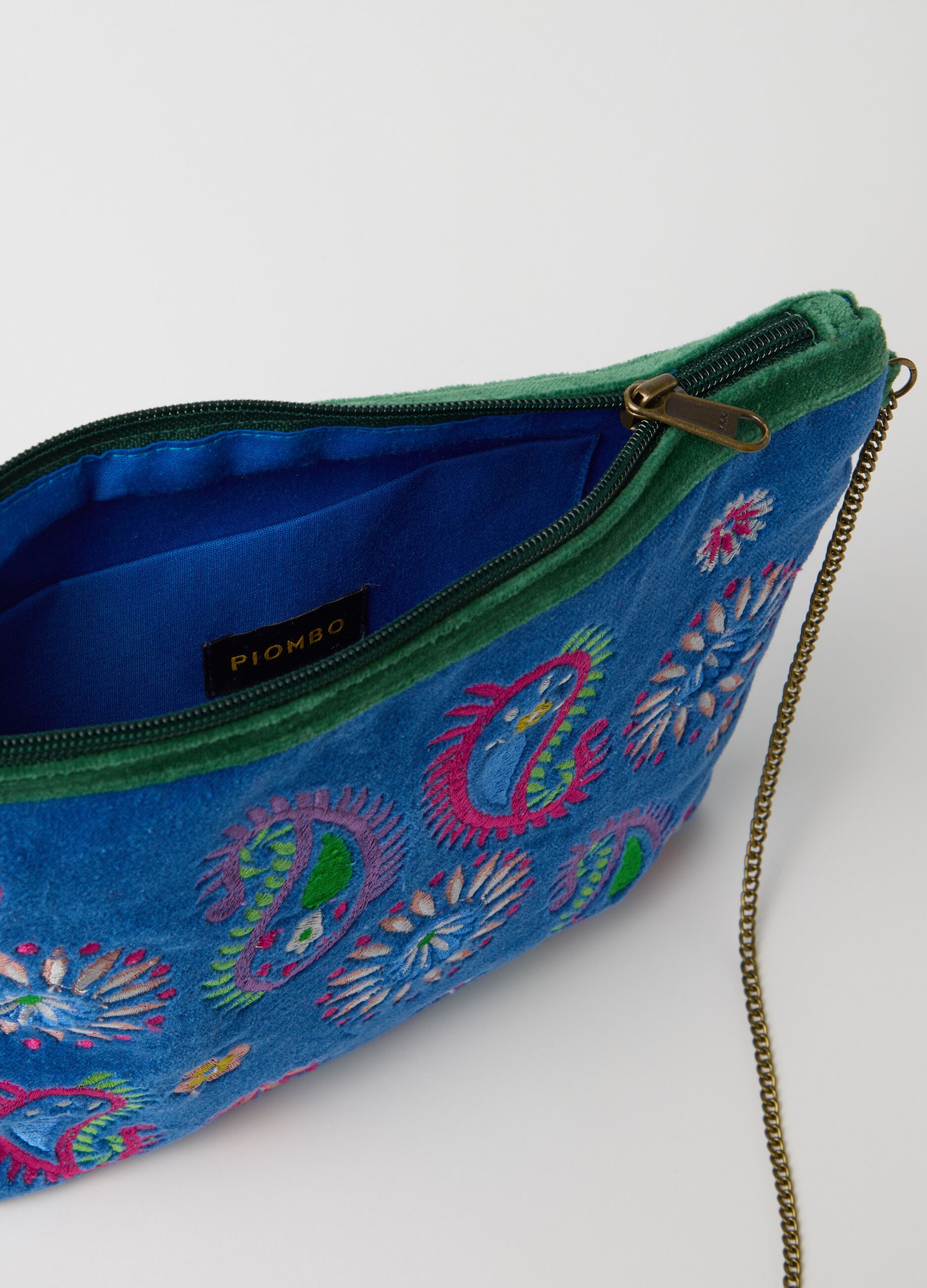 Borsa in velluto con tracolla blu
