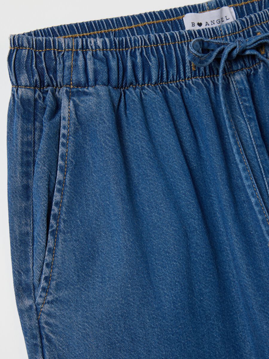 Blue relaxed-fit fluid trousers with denim effect_5