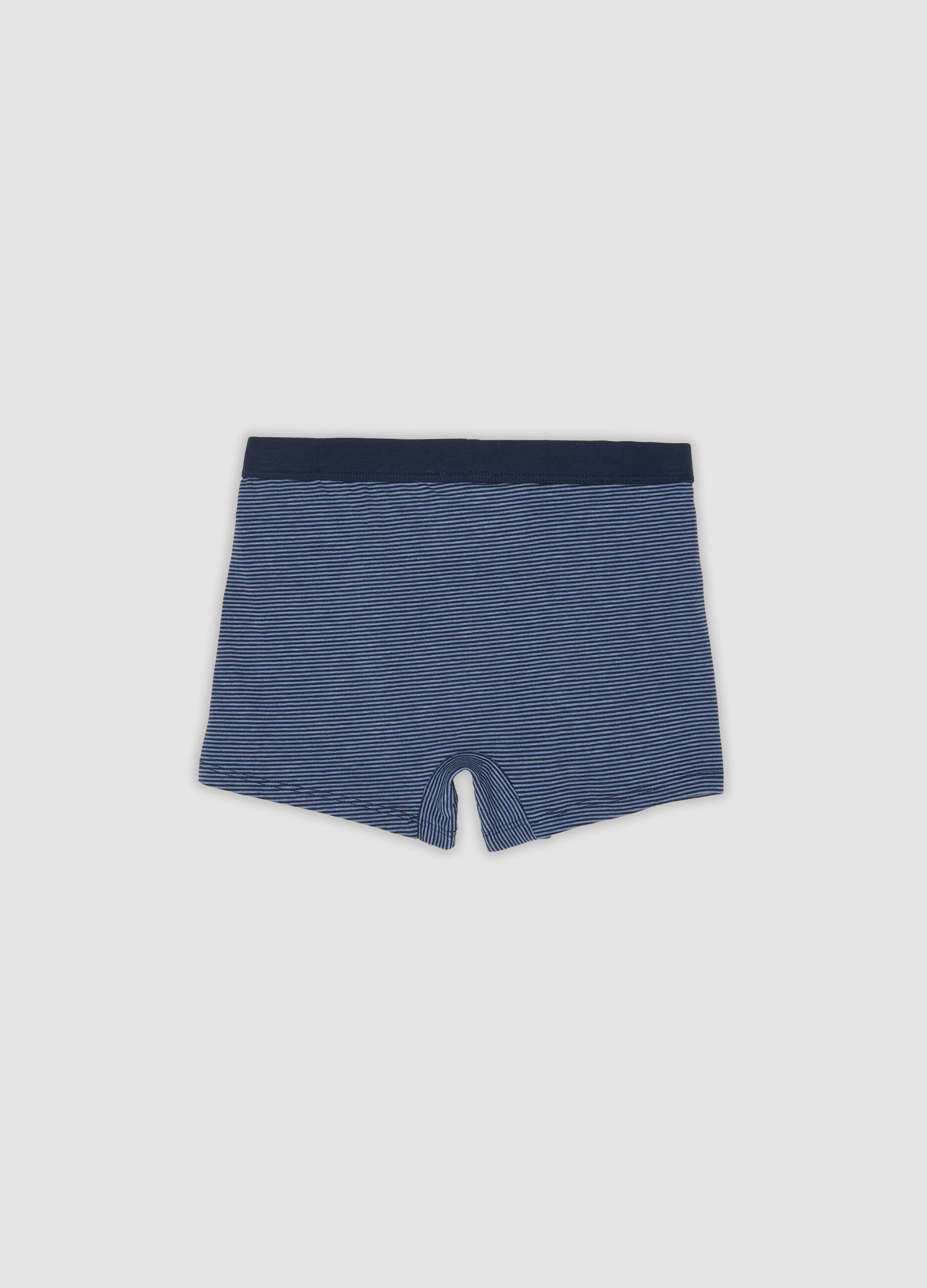 Boxer blu in cotone organico elasticizzato a righe per bambino