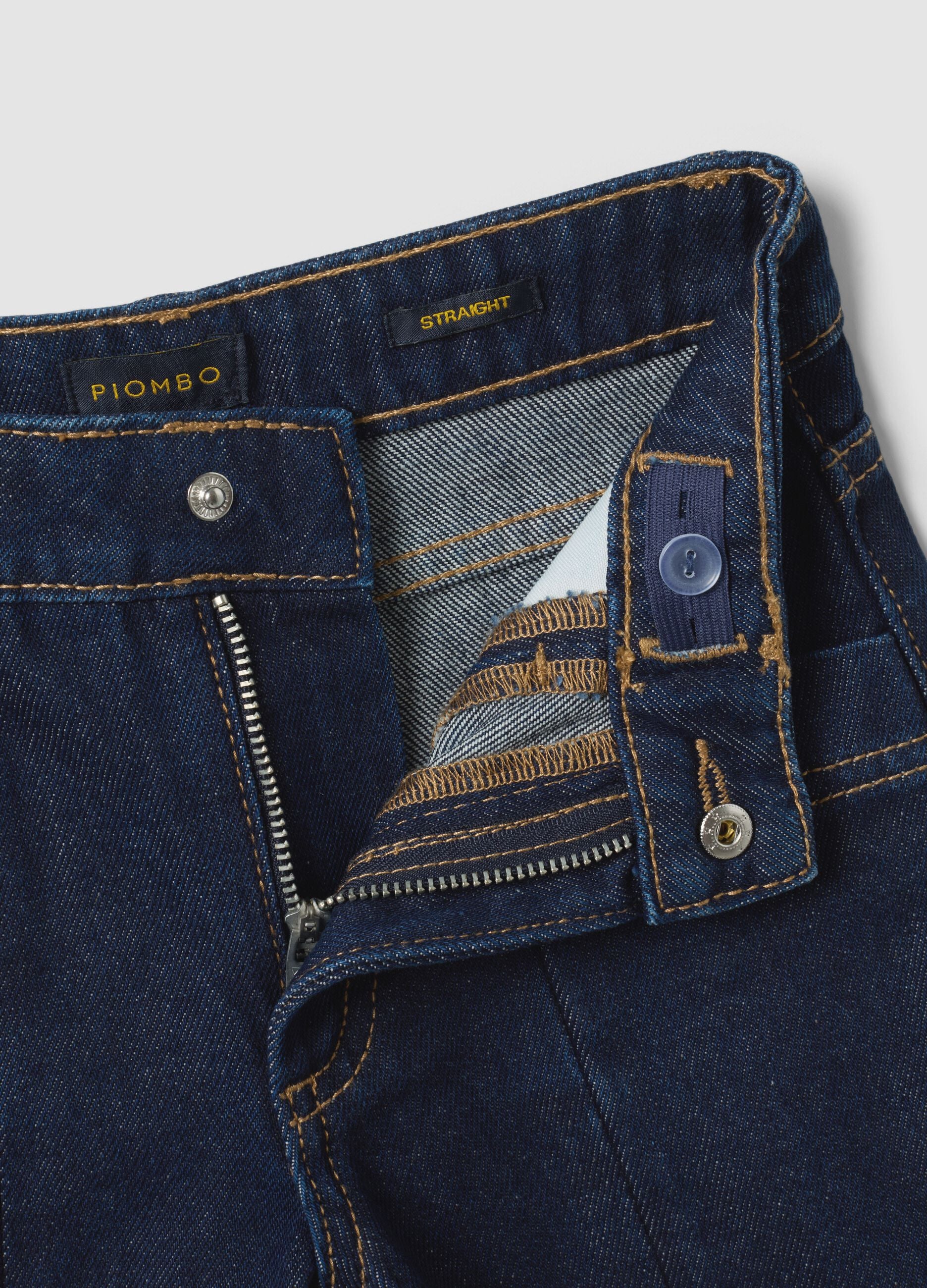 Jeans blu in puro cotone straight fit con ricami fiori per bambina