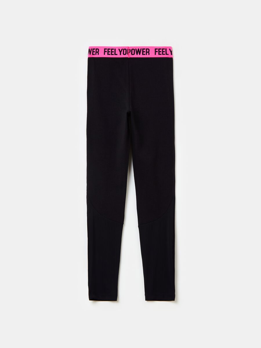 Stretch cotton leggings with lettering_1