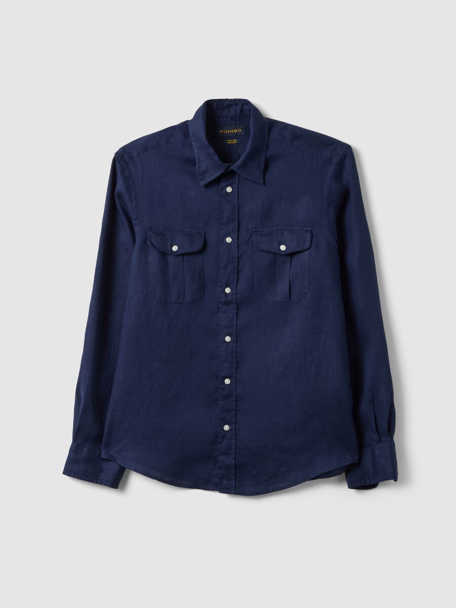 Regular Fit Long-Sleeve Pure Linen Blue Shirt_4