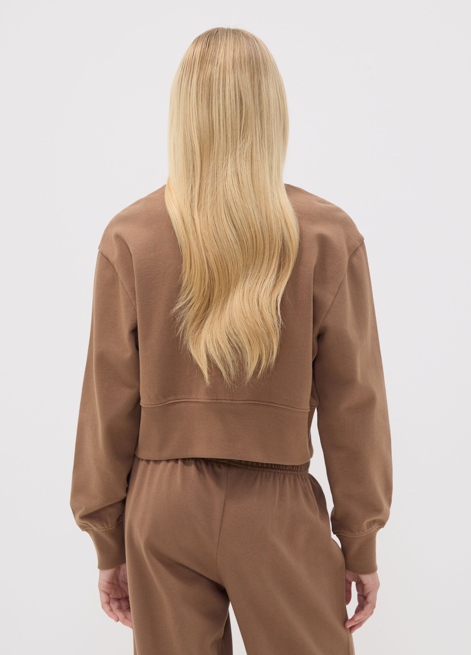Brown sweatshirt in organic cotton and viscose blend with ribbed neckline