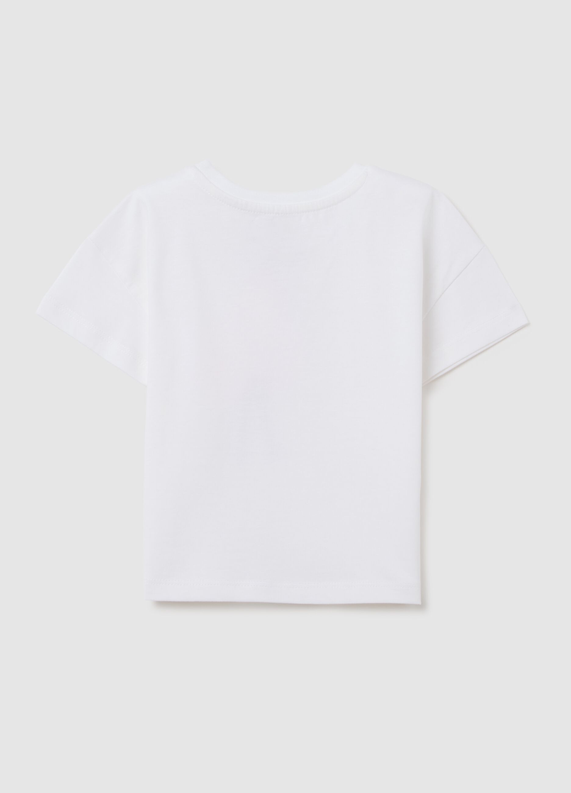 White pure cotton girl's T-shirt boxy fit with print