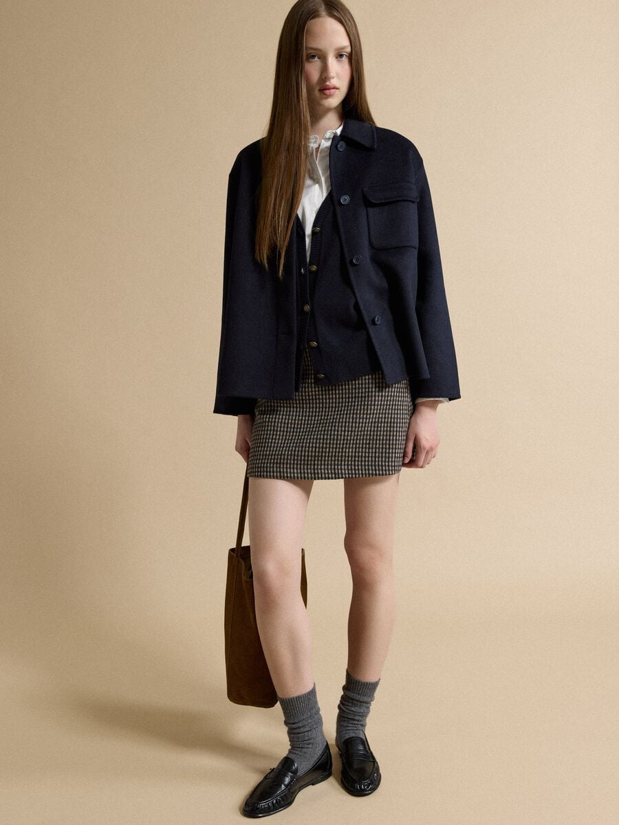 Cappotto blu in misto lana e viscosa con bottoni over fit_2