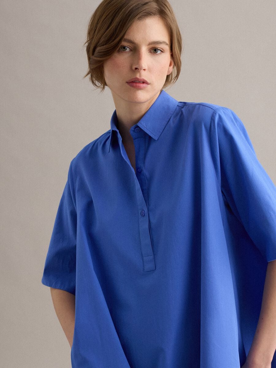 Blue pure cotton shirt dress_3