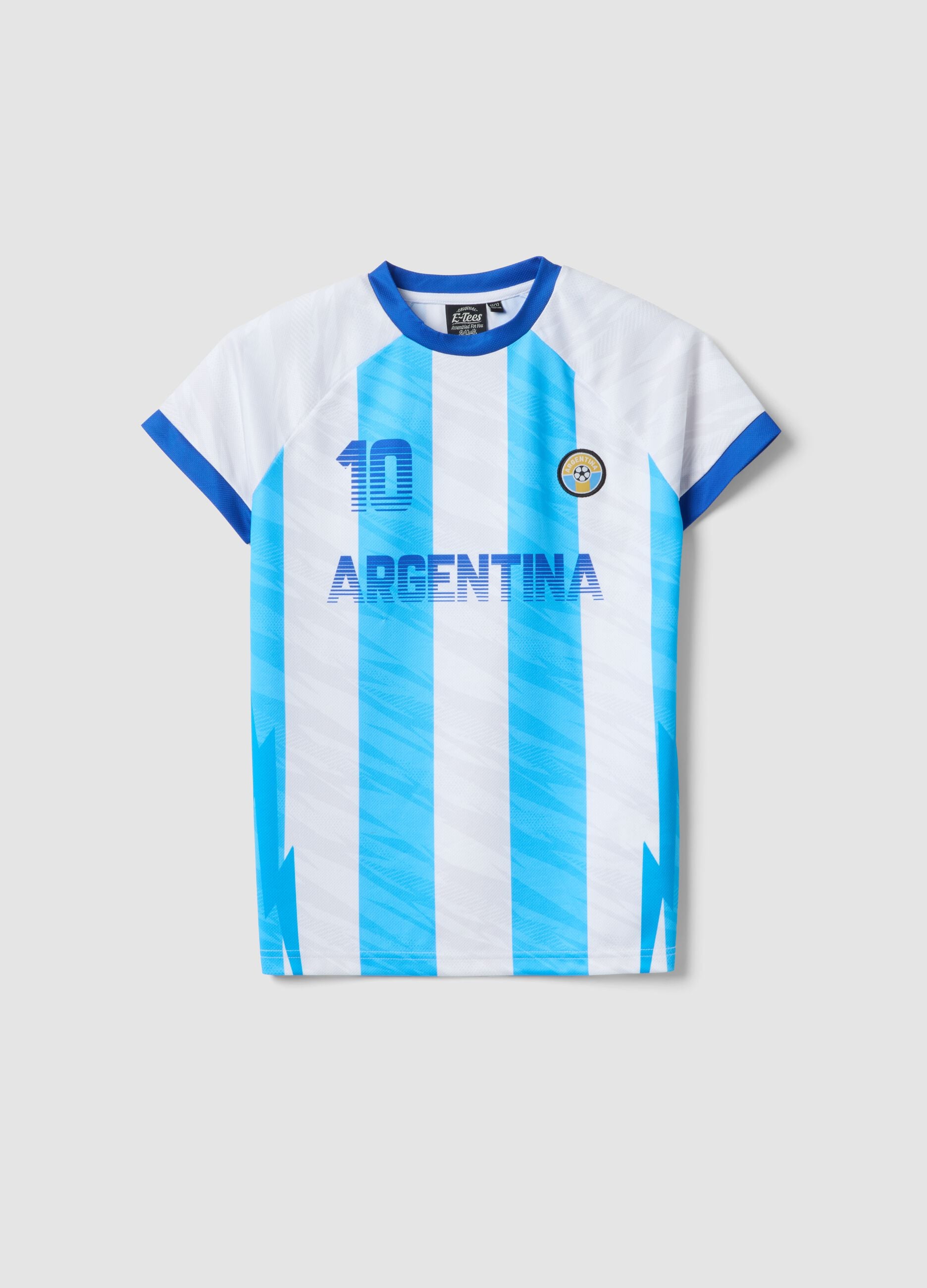 Kids&rsquo; Argentina striped T-shirt in white and sky blue, oversized fit