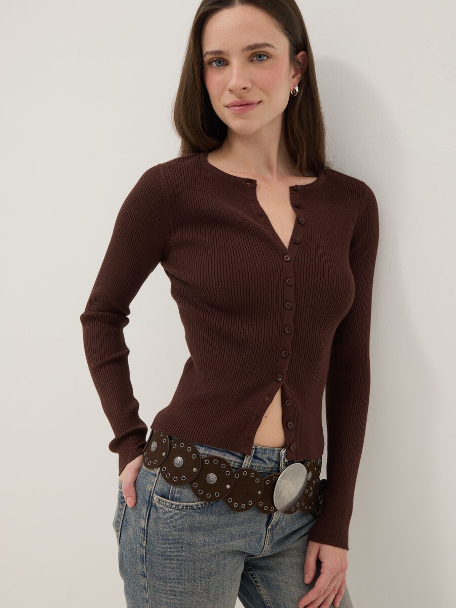 Cardigan in misto viscosa marrone vestibilit&agrave; fitted_0