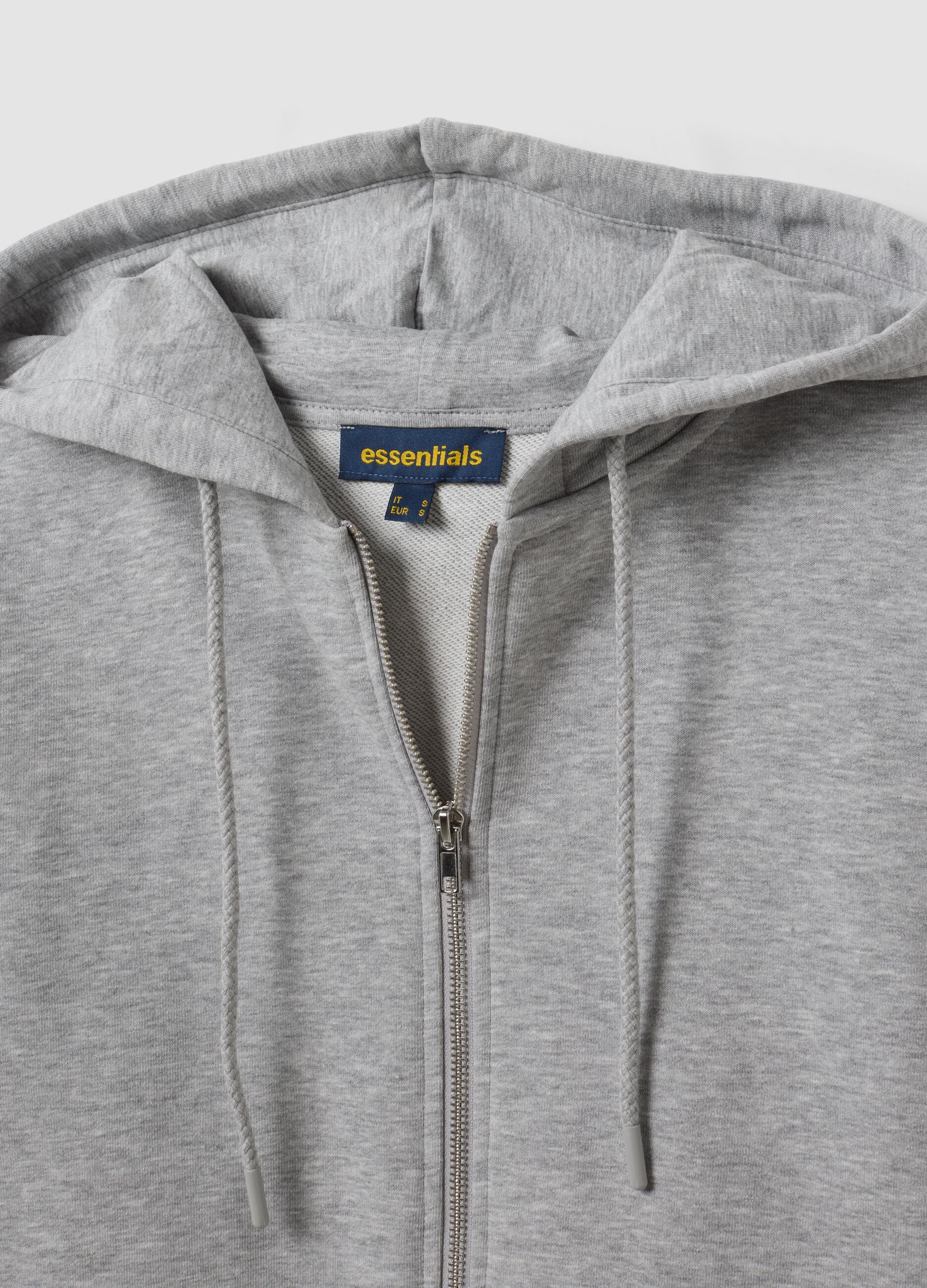 Felpa full zip grigia in misto cotone con cappuccio fitted