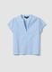 Light blue pure cotton regular fit deep V shirt with transparency_4
