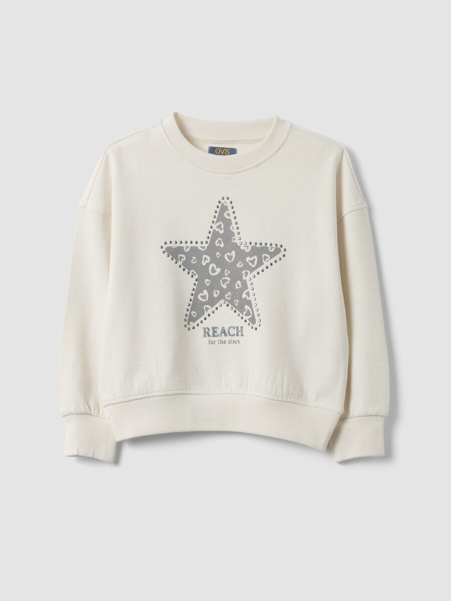 Felpa bianca in puro cotone con stampa stella regular fit per bambina_0