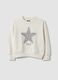 White pure cotton sweatshirt with star print, regular fit, for girls_0
