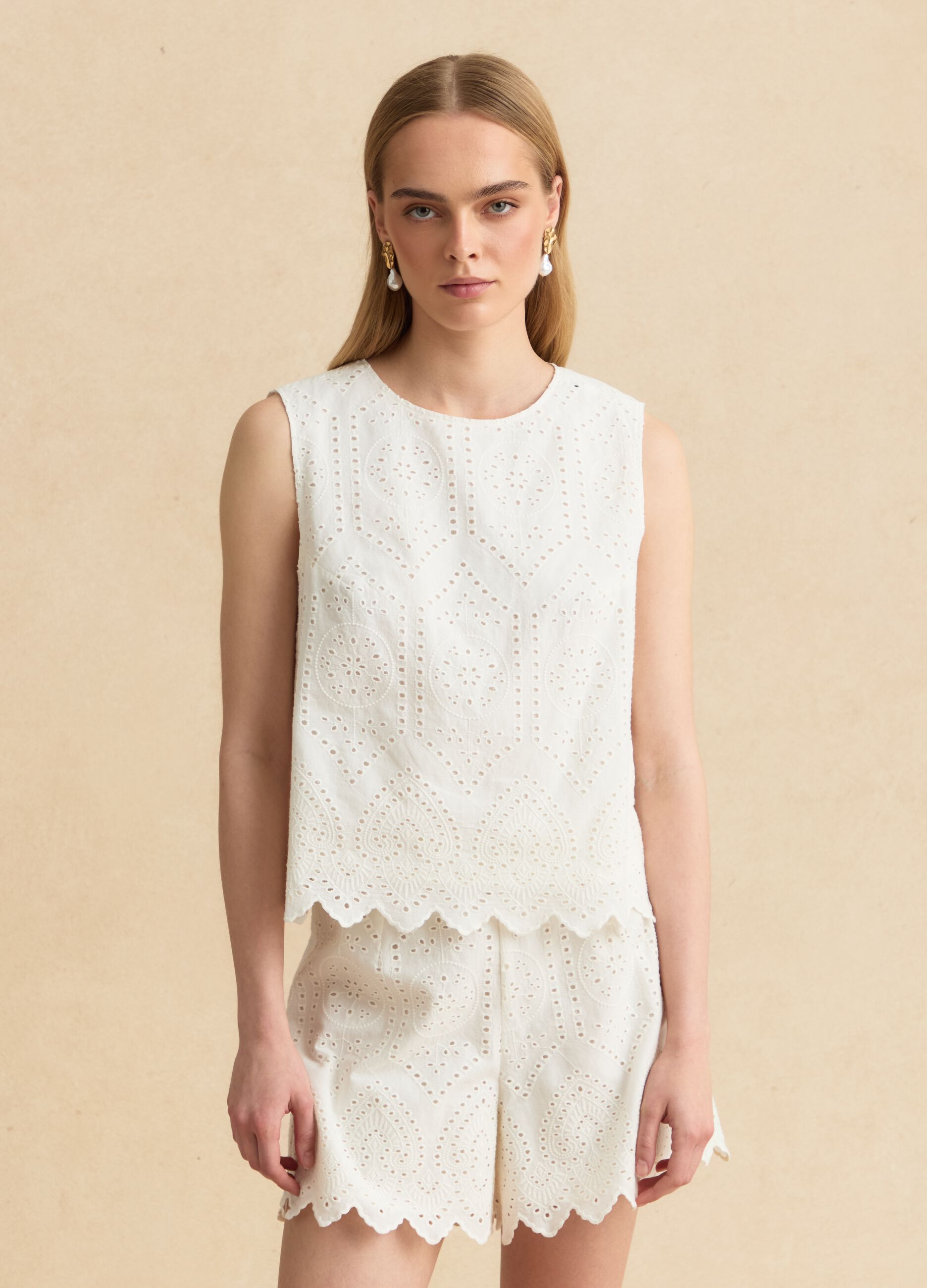 White pure cotton broderie anglaise blouse