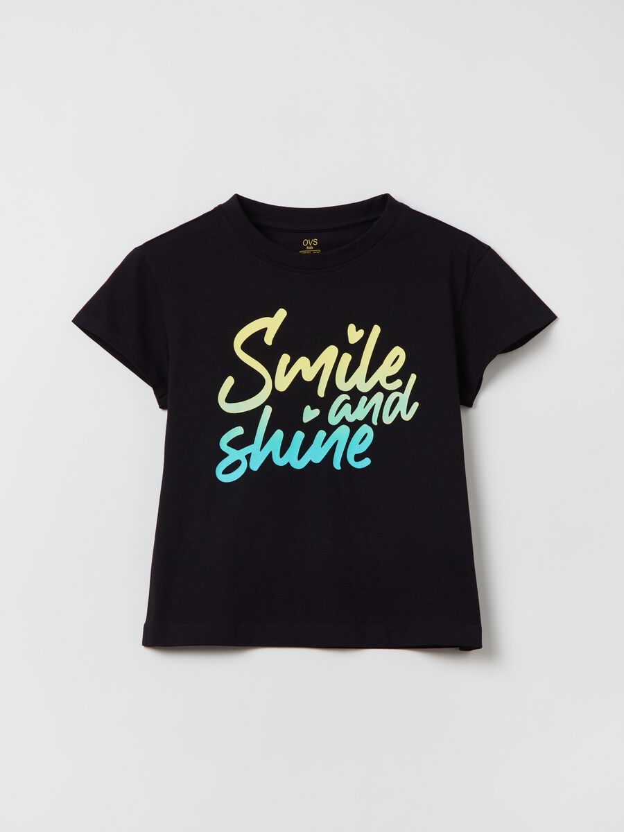 T-shirt in cotone con stampa lettering_0