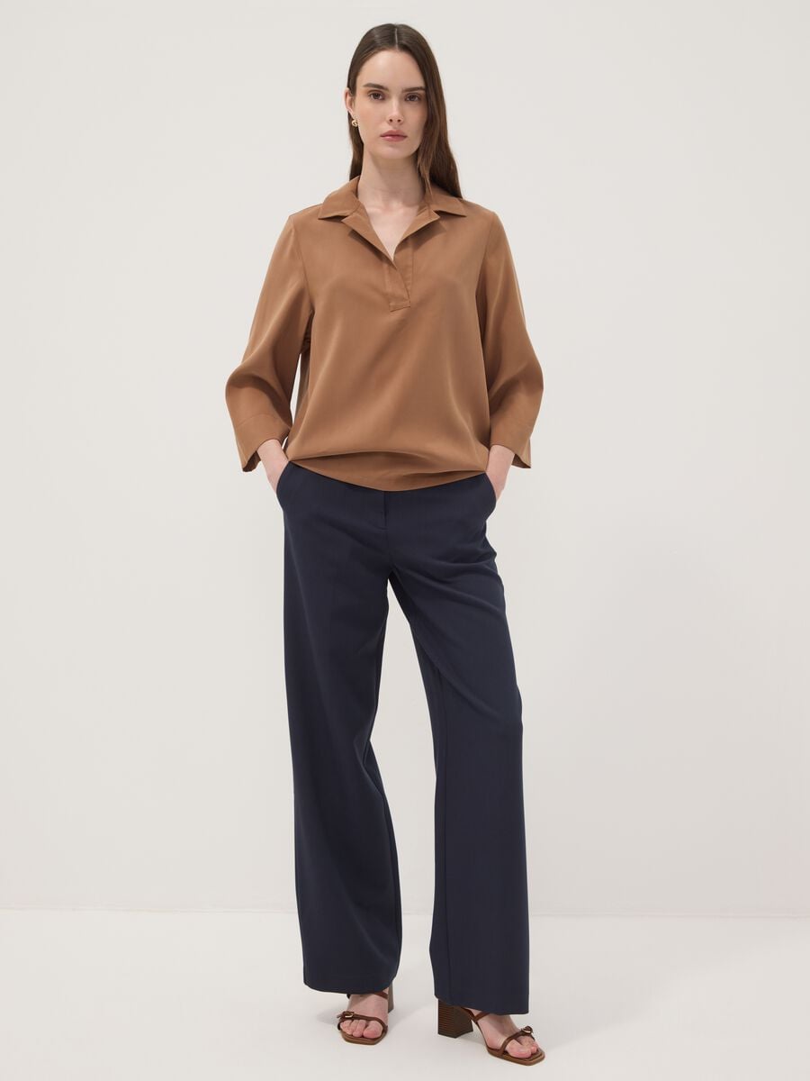 Pantaloni blu dritti in viscosa elasticizzato_0