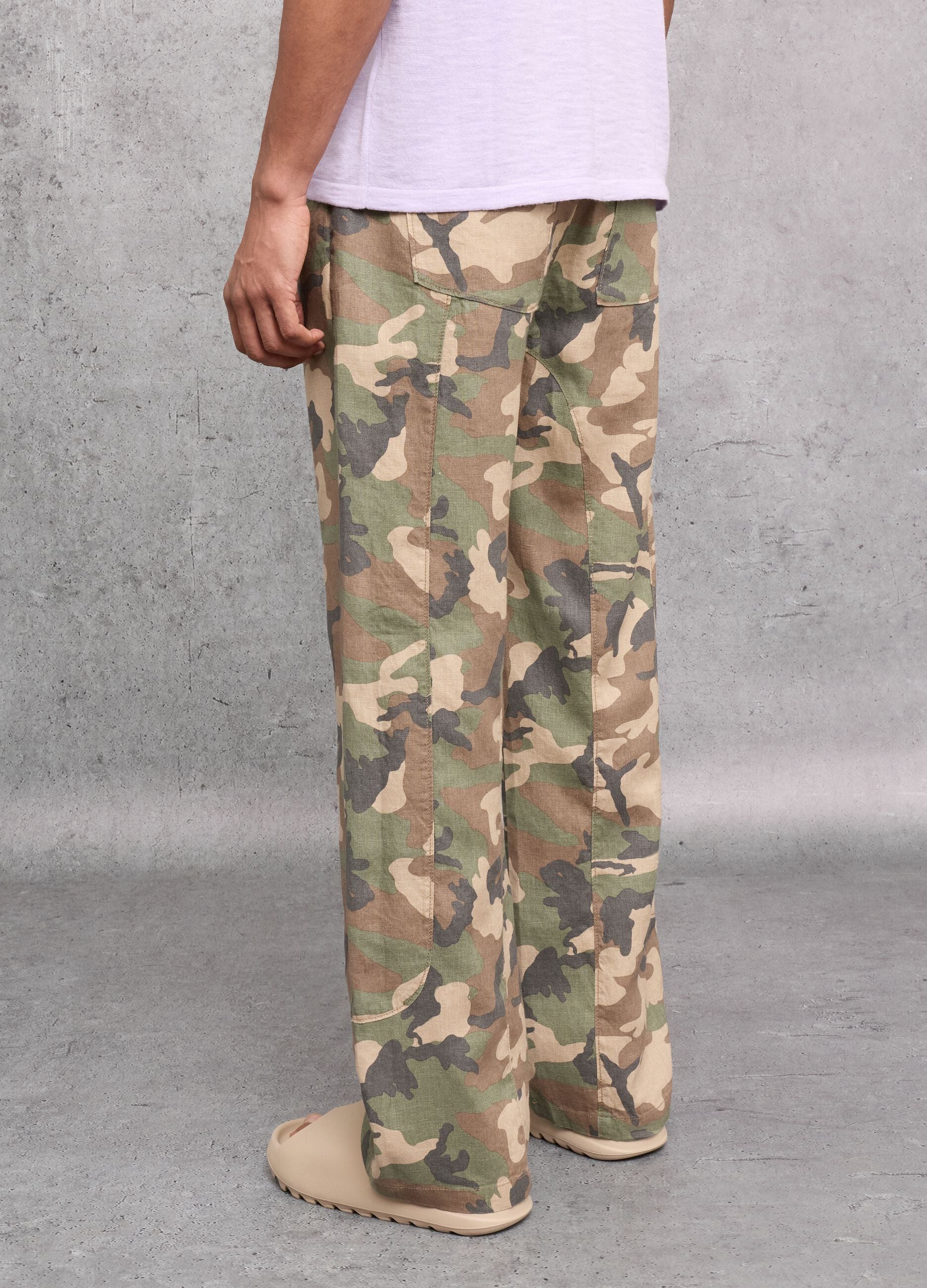 100% Linen Wide-Leg Camo Trousers