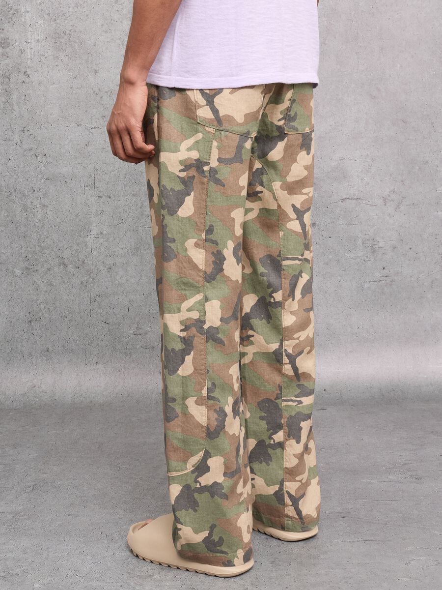 100% Linen Wide Leg Pants Camo_2