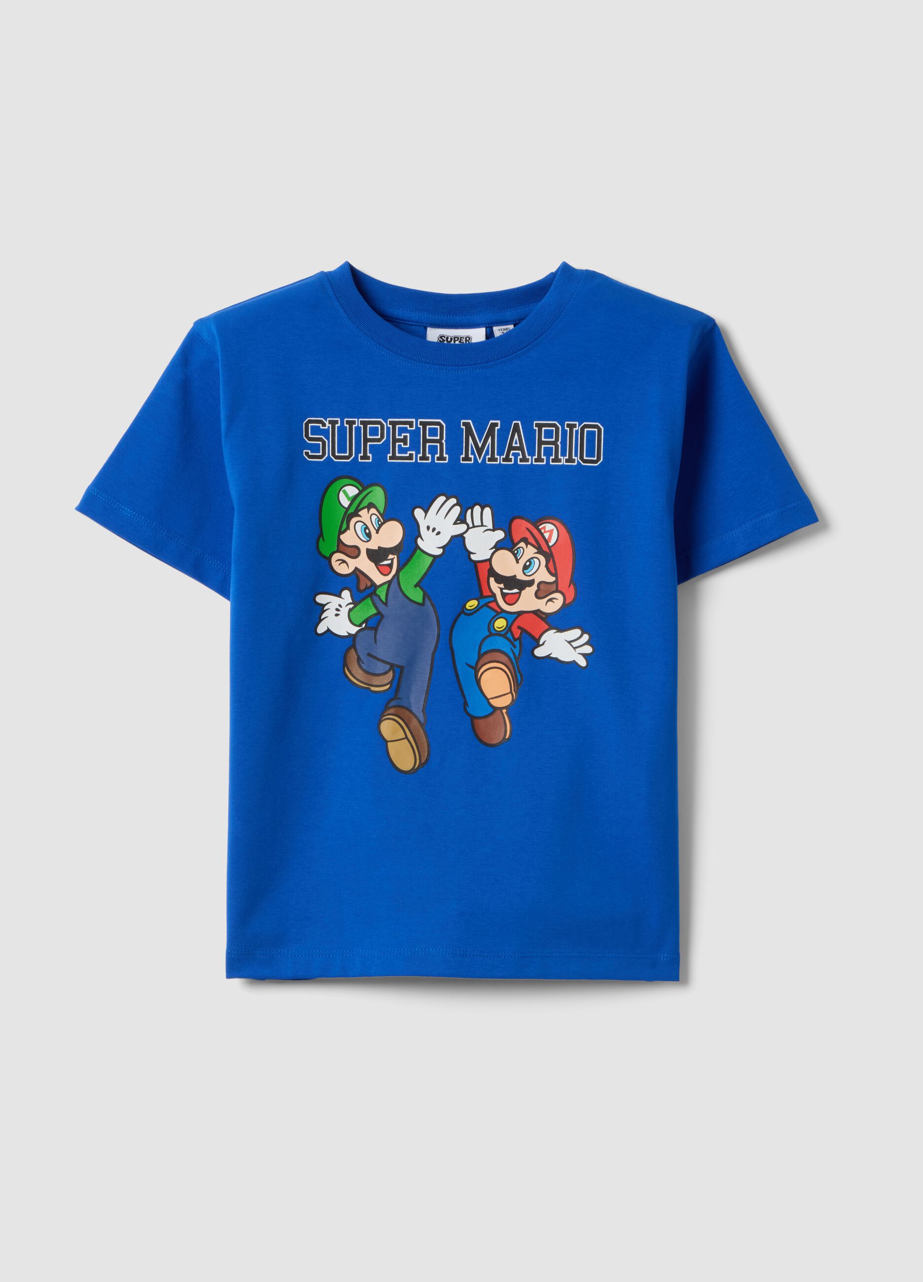Blue short-sleeve stretch cotton T-shirt