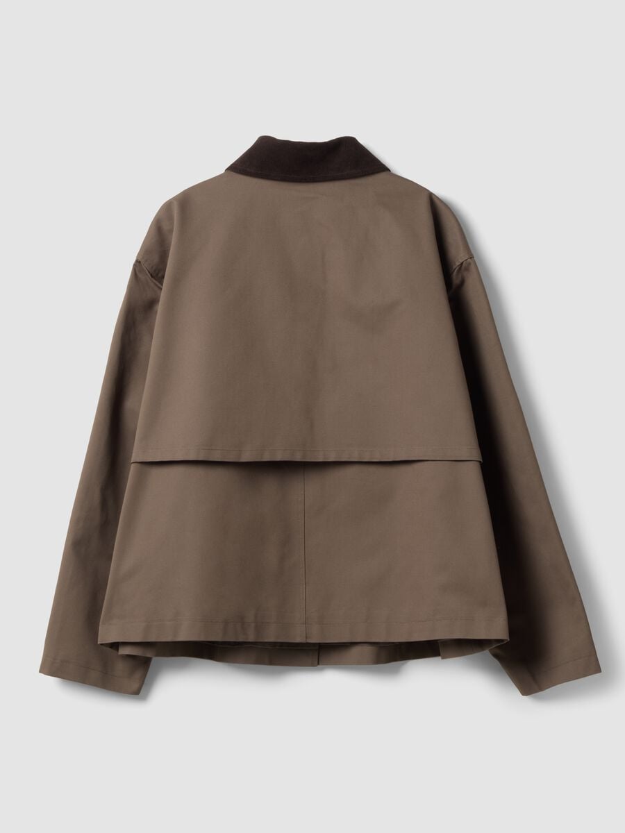 Giacca marrone in puro cotone con colletto a contrasto regular fit_2