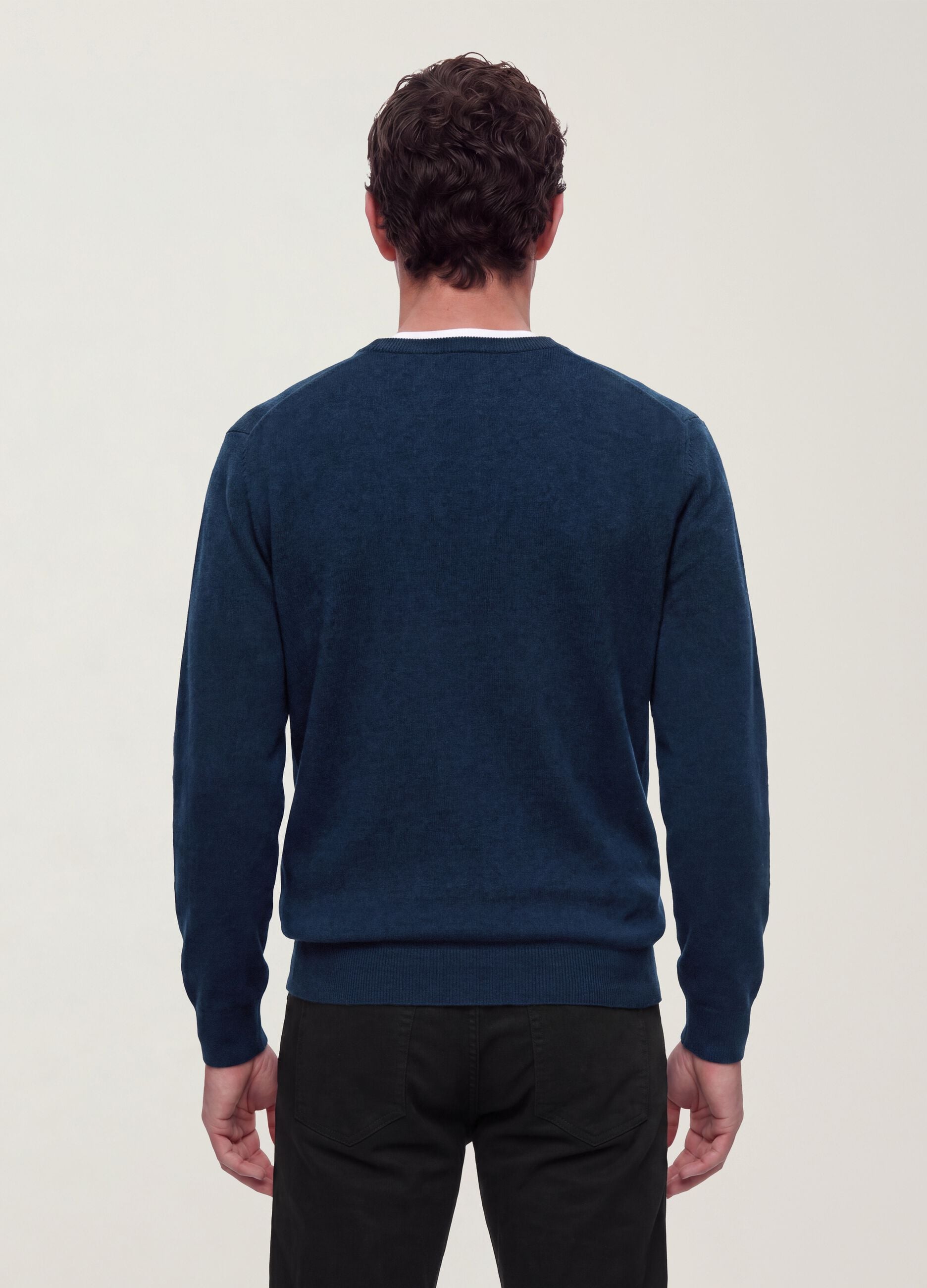 Blue crew-neck jumper in viscose blend, regular fit
