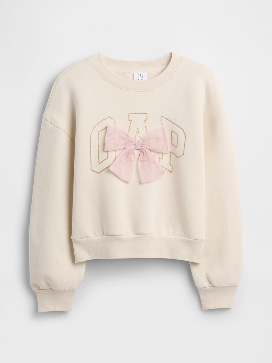 Beige Sweatshirt with Knit Bow_0