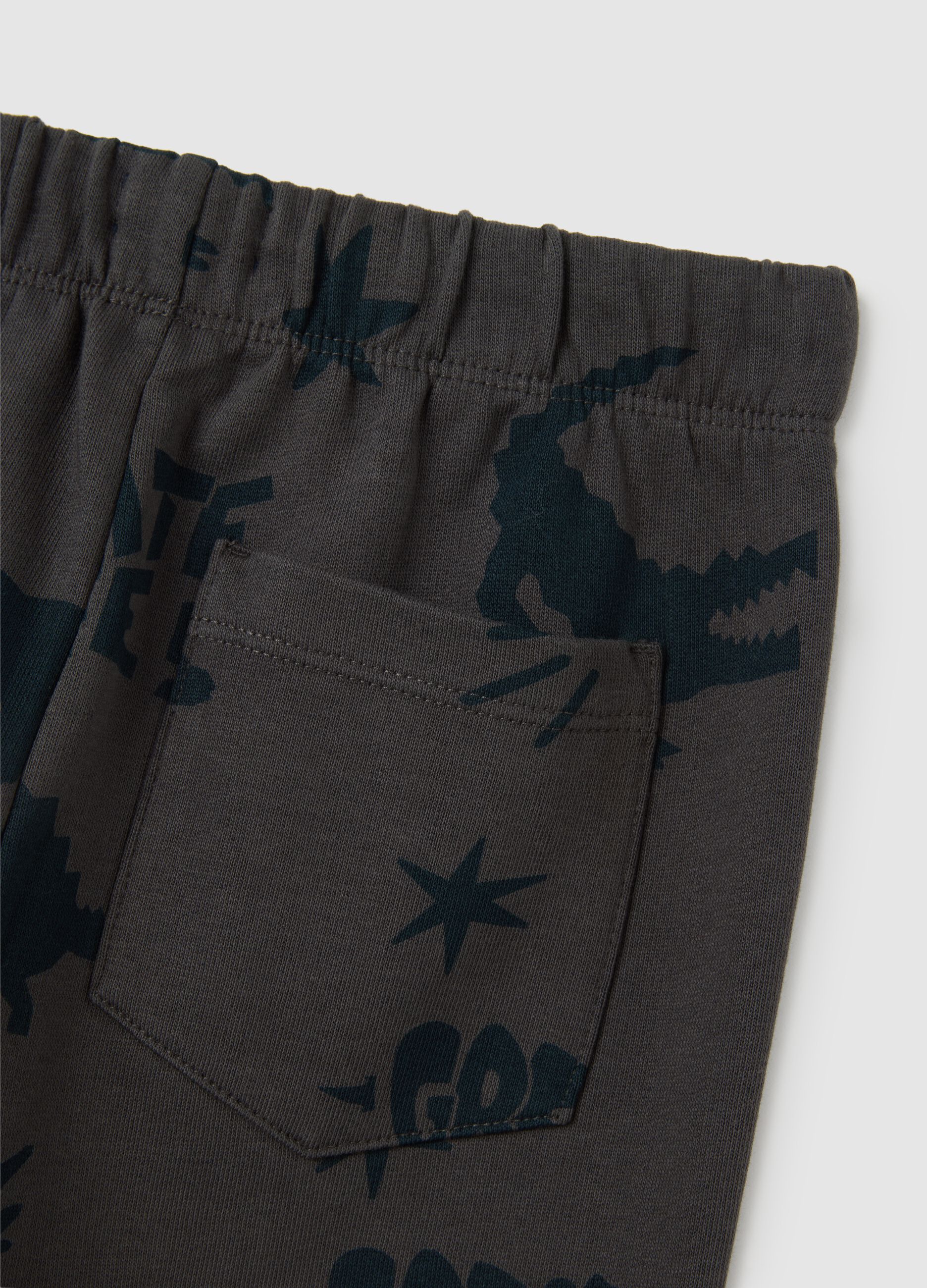 Children's grey pure cotton regular fit trousers with dinosaur print