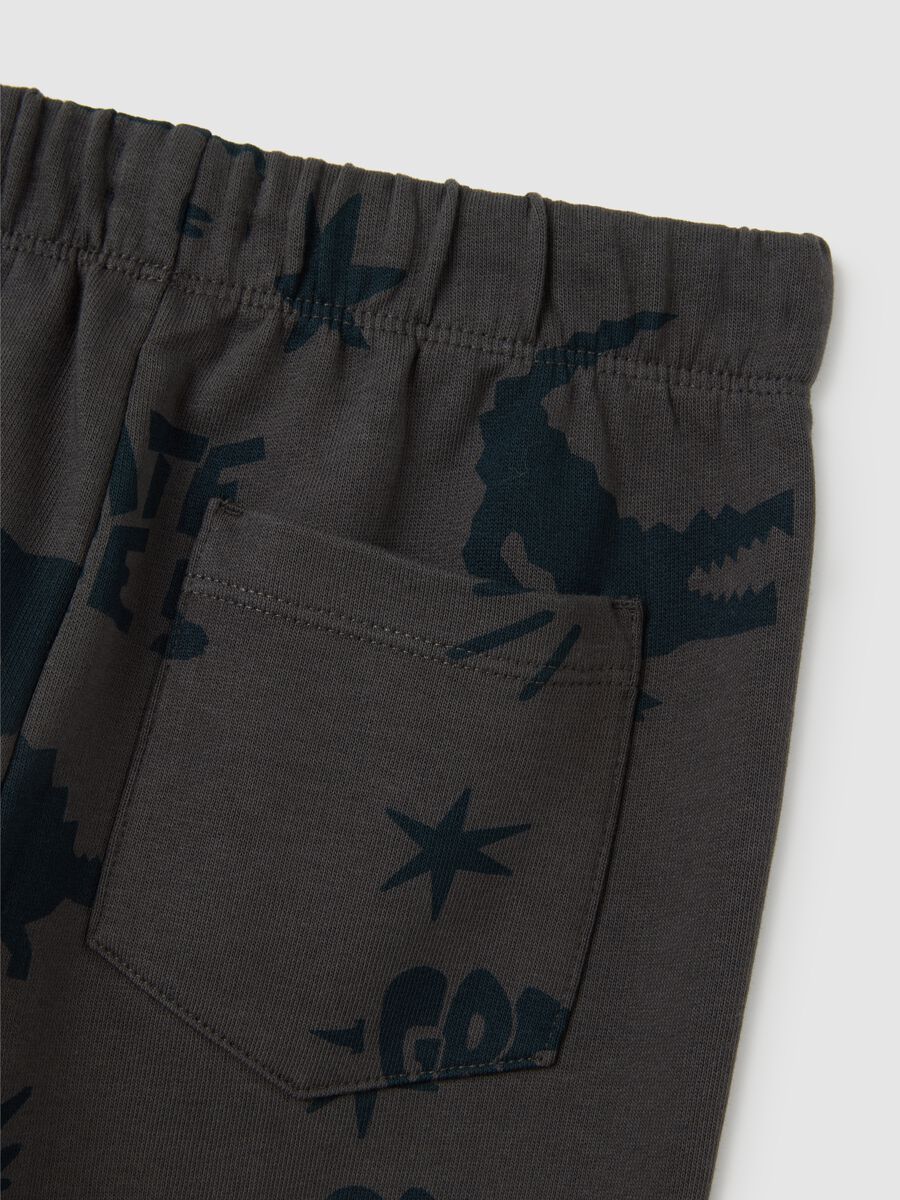 Children's grey pure cotton regular fit trousers with dinosaur print_3