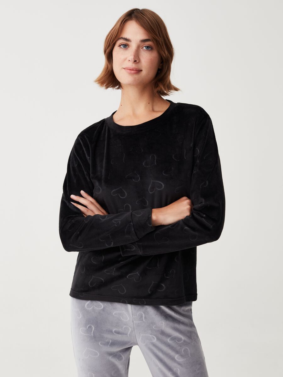 Top pigiama in velour con disegno a cuori_0