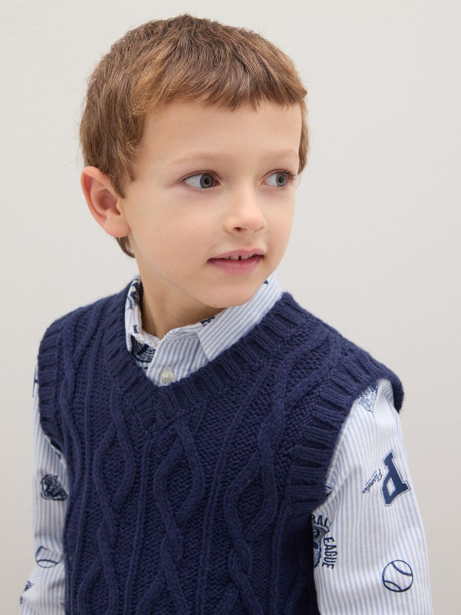 Regular Fit Blue Children's Vest with Knitted Design_2