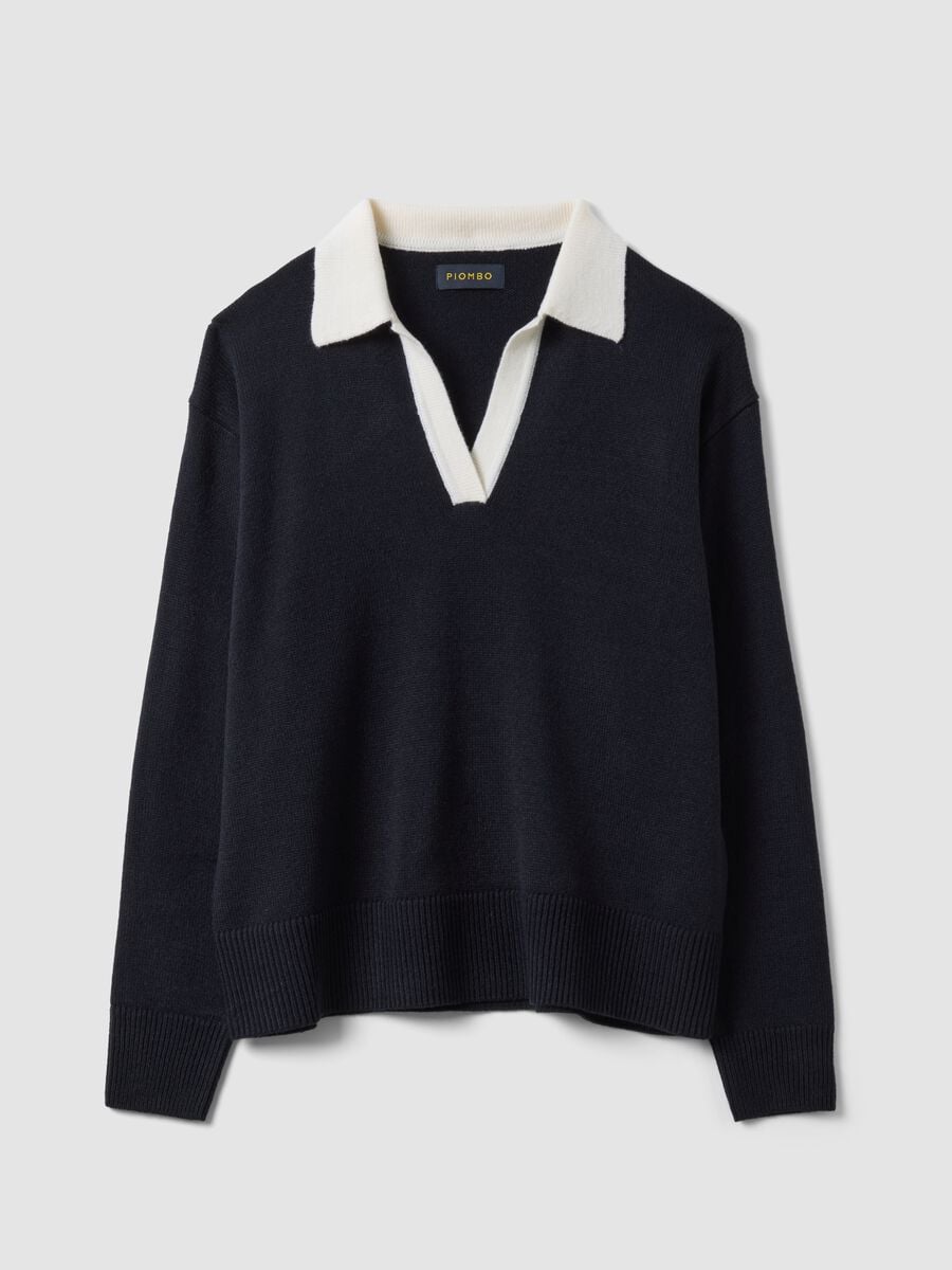 Blue wool-blend polo-collar jumper_0